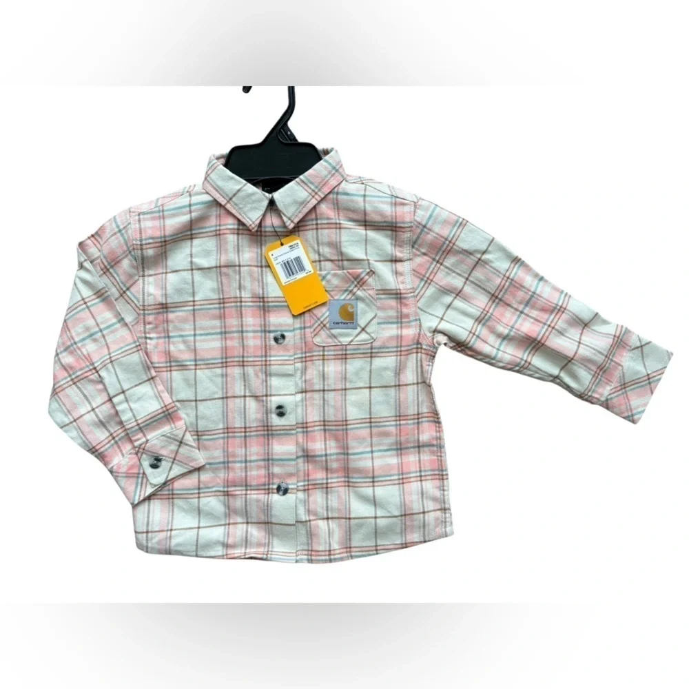 Carhartt Girls Malt (cream/pink )Long Sleeve Flannel Shirt size 4.